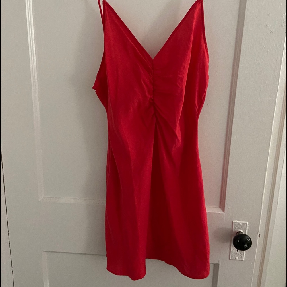 Red spaghetti ruched zara dress